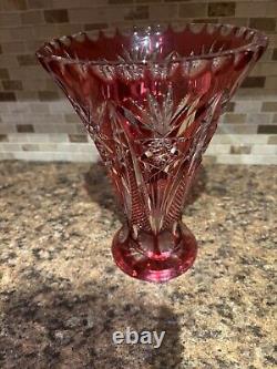 German Cranberry Red Cut/clear 24% Lead Crystal Vase