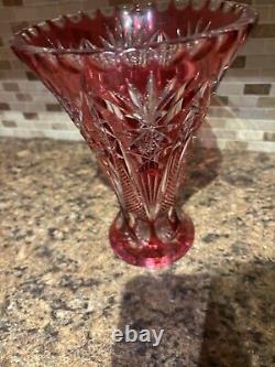 German Cranberry Red Cut/clear 24% Lead Crystal Vase