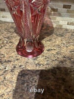 German Cranberry Red Cut/clear 24% Lead Crystal Vase