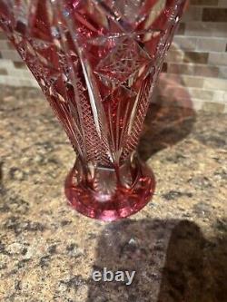 German Cranberry Red Cut/clear 24% Lead Crystal Vase