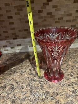 German Cranberry Red Cut/clear 24% Lead Crystal Vase