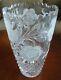 German Hand Cut Glass Lead Crystal Vase Roses West Germany Sawtooth Top Perfect