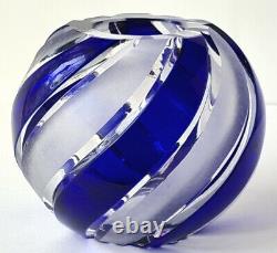 Glas Crystal Glass Vase Ball Vase Cobalt Blue Hand Cut WMF Um 1950 P133