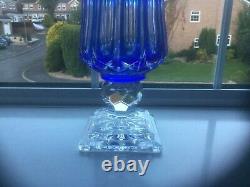 Gorgeous Arnstadt Blue Cut To Clear Crystal Vase 16 x 8 inches