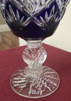 Gorgeous Bohemian Cobalt Blue Cut Clear Crystal Vase EXCELLENT Large 13H