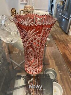 Gorgeous Gorham 11 Ruby Red & Clear Germany Cut Crystal Vase Made In Germany