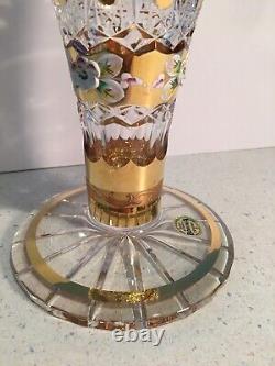 Gorgeous Hand Cut Lead Crystal 10 Vase Bohemia Czech Republic Gold WithFlowers