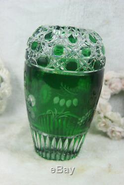 Gorgeous Meissen Signed Cut Crystal Emerald Green Glass Vase