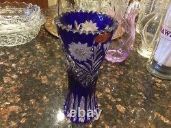 Gorgeous Vintage 8 1/2Schonborner Bleikristall German Cut to Clear Cobalt Vase
