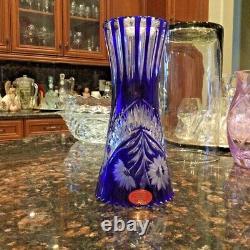 Gorgeous Vintage 8 1/2Schonborner Bleikristall German Cut to Clear Cobalt Vase