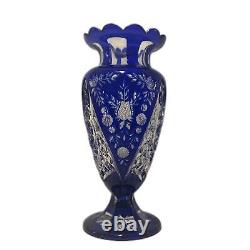 Gorgeous Vintage Hand Blown German Lead Crystal COBALT Cut to Clear Vase