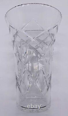 Gorham 10 Tall Clear Cut Crystal Flower Vase Criss Cross Trumpet Shape
