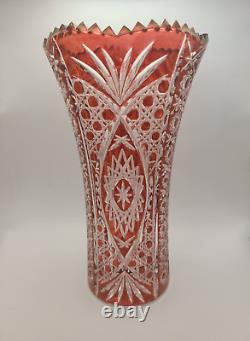 Gorham Ruby Red to Clear Germany Cut Crystal Vase Made In Germany