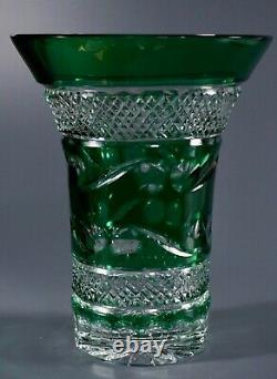 Green Cut to Clear Crystal Flower Vase