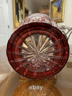 HUGE 10lb Ajka Ruby Red Cut to Clear Crystal Vase Hungary