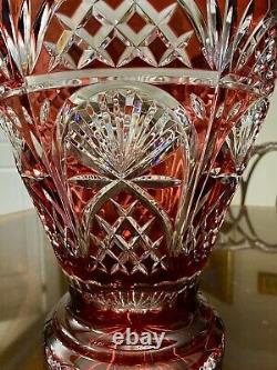 HUGE 10lb Ajka Ruby Red Cut to Clear Crystal Vase Hungary