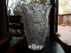 HUGE 11 VASE Bohemian Czech Glass HEART STAR lead crystal cut vintage brilliant