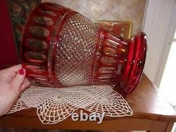 HUGE Cut To Clear Cranberry Red Crystal Champagne Ice Bucket Centerpiece Vase