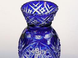 HUGE Flower Cased Crystal VASE, 39 cm tall, Cut to clear BLUE Overlay, RUSSIA