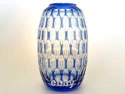 Haida Blue cut to clear Glass Crystal Vase Bohemia Vintage Johann Oertel 1920s