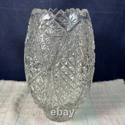 Hand Cut Crystal Vase Made in Turkey Large Turkish Glass Vase Sawtooth Rim