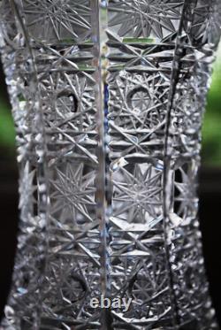 Hand Cut QUEENS LACE Clear Crystal VASE Stars BOHEMIAN CZECH Elephant Foot Base
