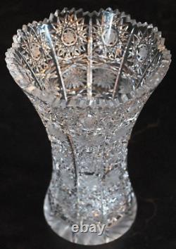 Hand Cut QUEENS LACE Clear Crystal VASE Stars BOHEMIAN CZECH Elephant Foot Base