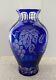Hard To Find Vintage Bohemian Cobalt Blue Cut To Clear Grapes Vines Crystal Vase