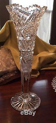 Hawkes 14 Tall American Brilliant Cut Crystal Glass Trumpet Vase Wedding