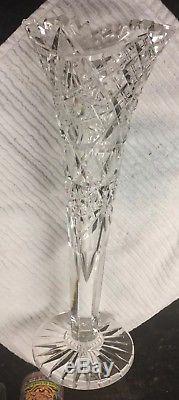 Hawkes 14 Tall American Brilliant Cut Crystal Glass Trumpet Vase Wedding