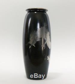 Hawkes BLACK Cut To Crystal Chinese Dragon Vase Silver Rim