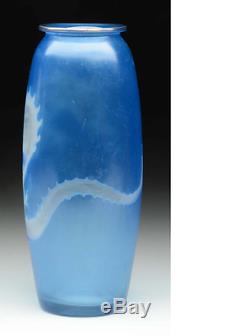 Hawkes Blue Cut To Crystal Dragon Vase 10 Tall