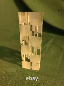 Heavy Lead Crystal Vase Geometric Modern Signed Lucien Piccard 9.75 Inches