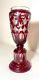 High Quality Handmade Moser Cut To Clear Ruby Red Crystal Glass Etched Vase