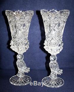 Hofbauer Byrdes Cut Lead Crystal 10 1/2 Tall Vase Candleholder Goblets Set of 2