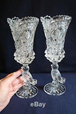 Hofbauer Byrdes Cut Lead Crystal 10 1/2 Tall Vase Candleholder Goblets Set of 2