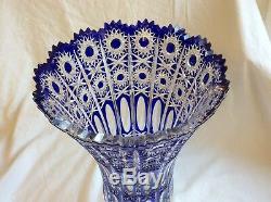 Huge Antique Cobalt Blue Lead Crystal Cut Glass Vase, Lausitzer German 17