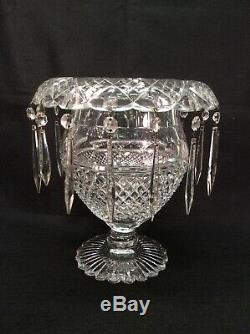 Huge Antique Pairpoint Glass Luster Vase Raise Diamond ABP Cut Polished Crystal