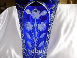 Huge Blue Cut to Clear Vase # 23616