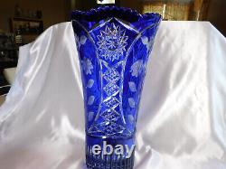 Huge Blue Cut to Clear Vase # 23616