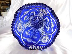 Huge Blue Cut to Clear Vase # 23616