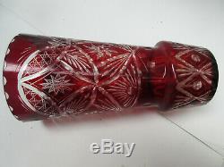 Huge Bohemian Vase Lead Crystal cut to clear outstanding red colour Very beauti