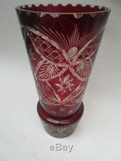 Huge Bohemian Vase Lead Crystal cut to clear outstanding red colour Very beauti