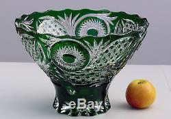 Huge CRYSTAL BOWL /FRUIT VASE 22x32 cm GREEN Cut to clear overlay, RUSSIA, New