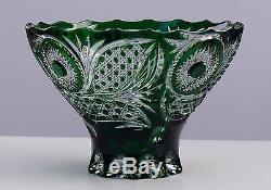 Huge CRYSTAL BOWL /FRUIT VASE 22x32 cm GREEN Cut to clear overlay, RUSSIA, New