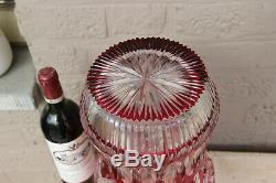 Huge Crystal glass cut cranberry clear red Vase Bohemia 1950s
