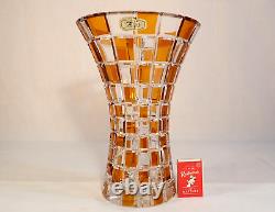 Huge Heavy Vintage Julia Poland Hand Cut 24% Lead Crystal Vase & Label