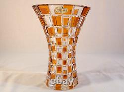 Huge Heavy Vintage Julia Poland Hand Cut 24% Lead Crystal Vase & Label