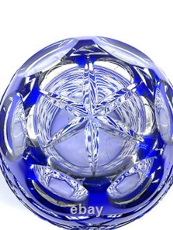 Huge Ofnah Crystal Bohemian Cobalt Blue Heavy Cut To Clear 12 Tall Vase