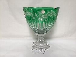 II83 Large Hungary Green Hand Cut Crystal Vase Bright Colors And Beautiful